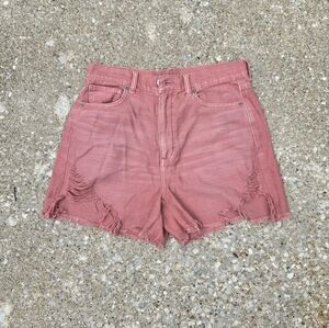 American Eagle Mauve Distressed Raw Hems Boho The Highest Rise Mom Shorts